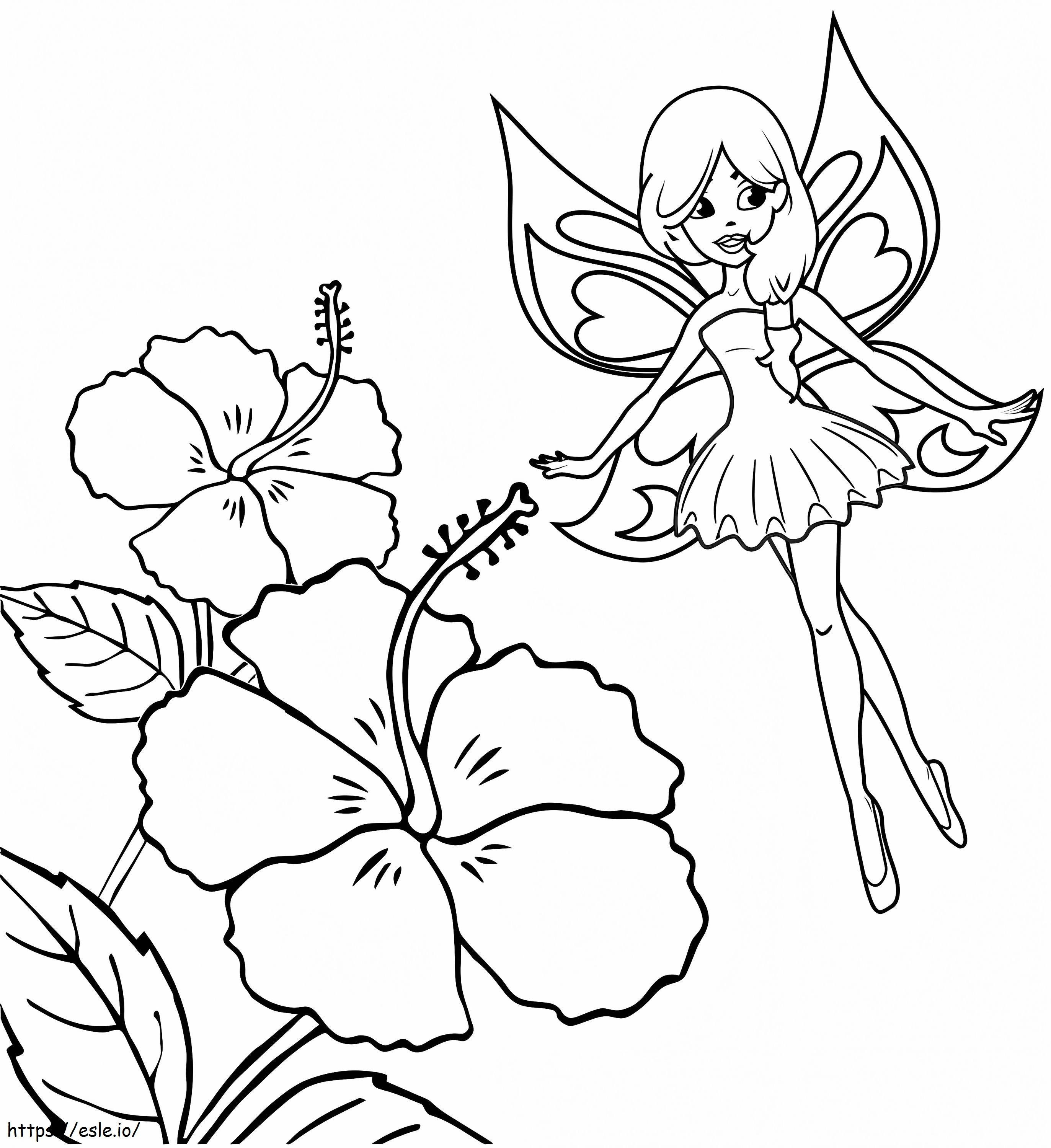 Fairy And Hibiscus coloring page
