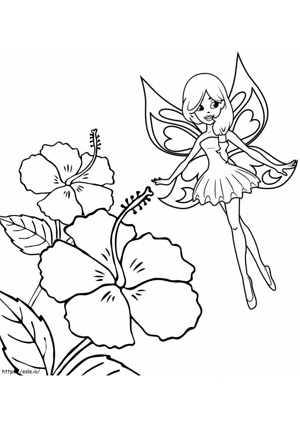 Fairy And Hibiscus coloring page