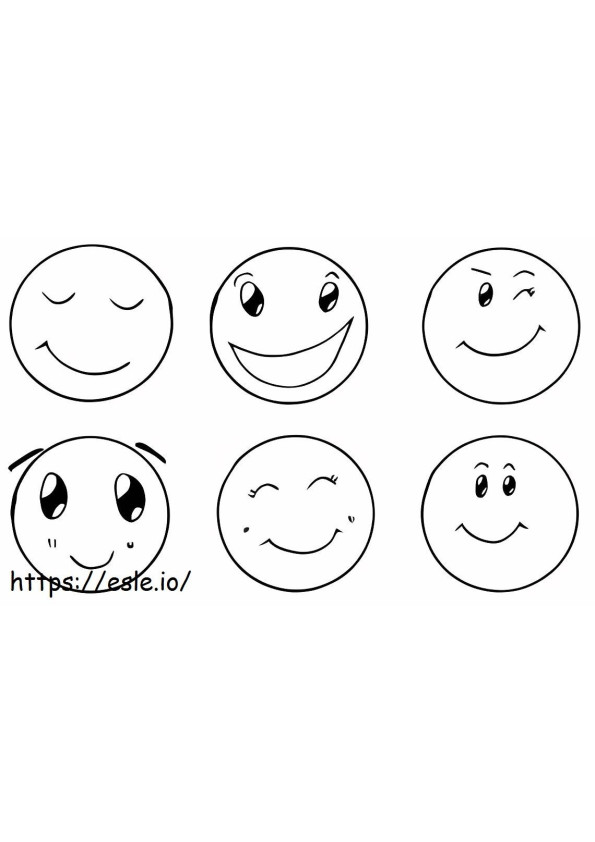 Seis caras sonrientes para colorear