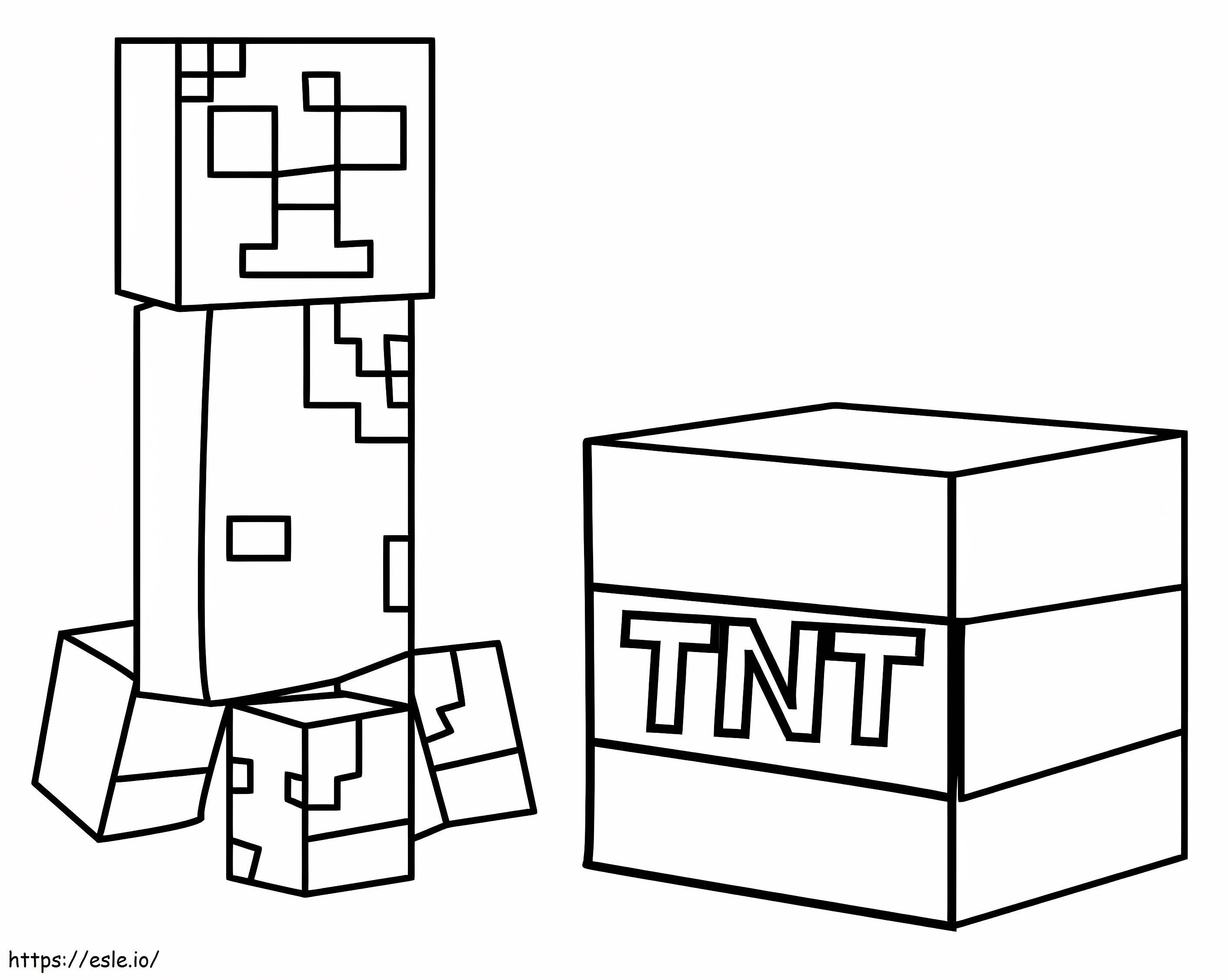 Coloriage Minecraft Creeper avec bloc Tnt à imprimer dessin