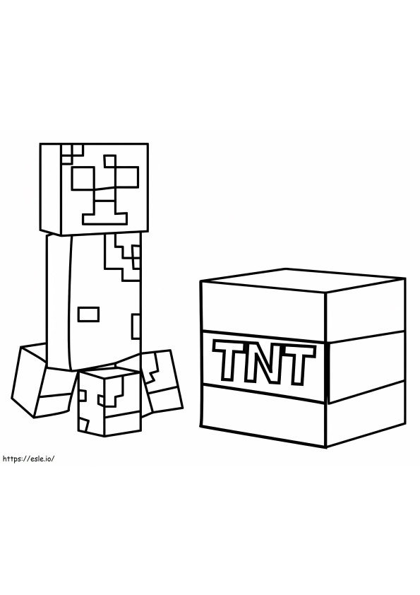 Minecraft Creeper Con Bloque Tnt para colorear