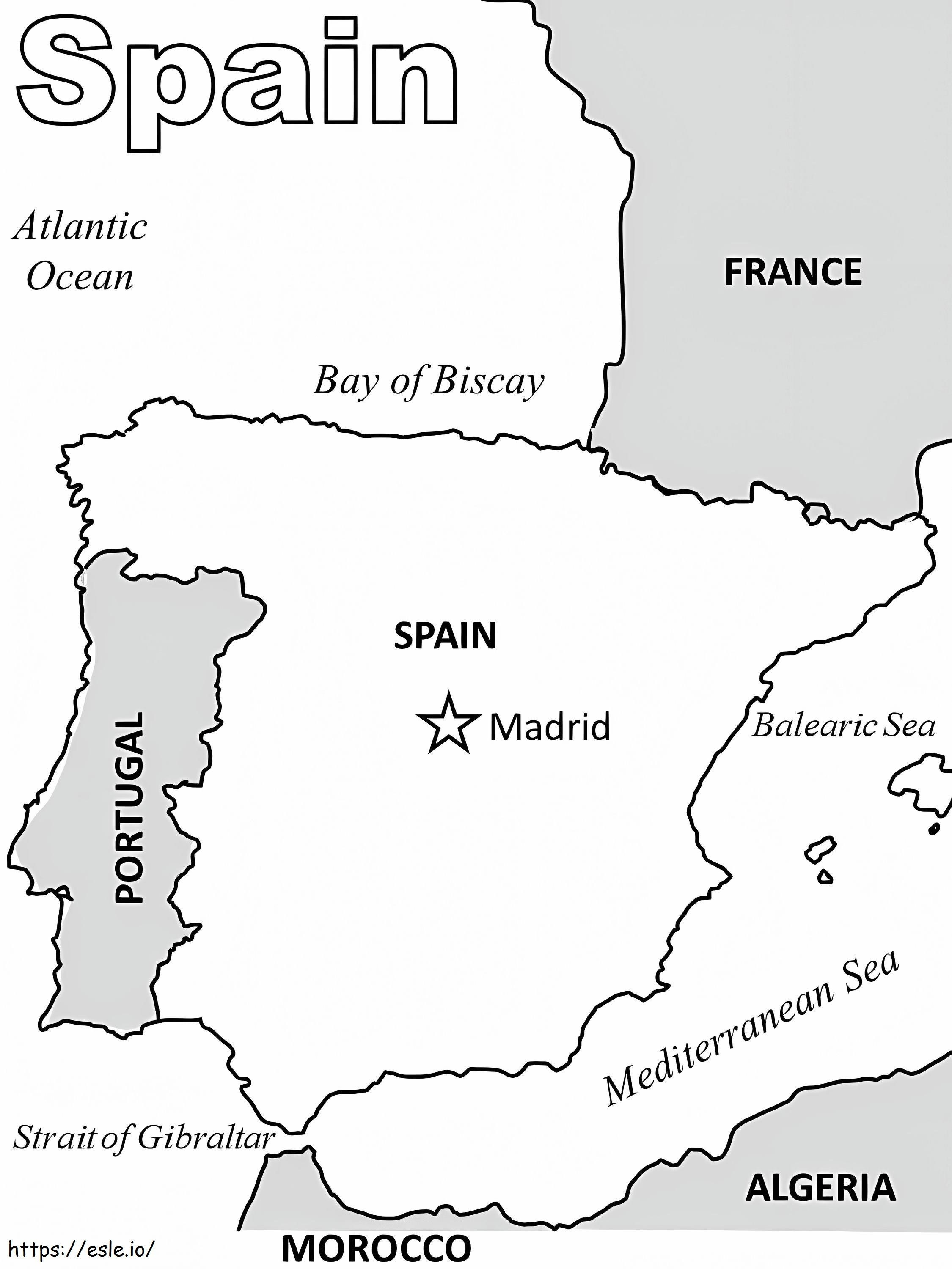 Kaart van Spanje 1 kleurplaat kleurplaat