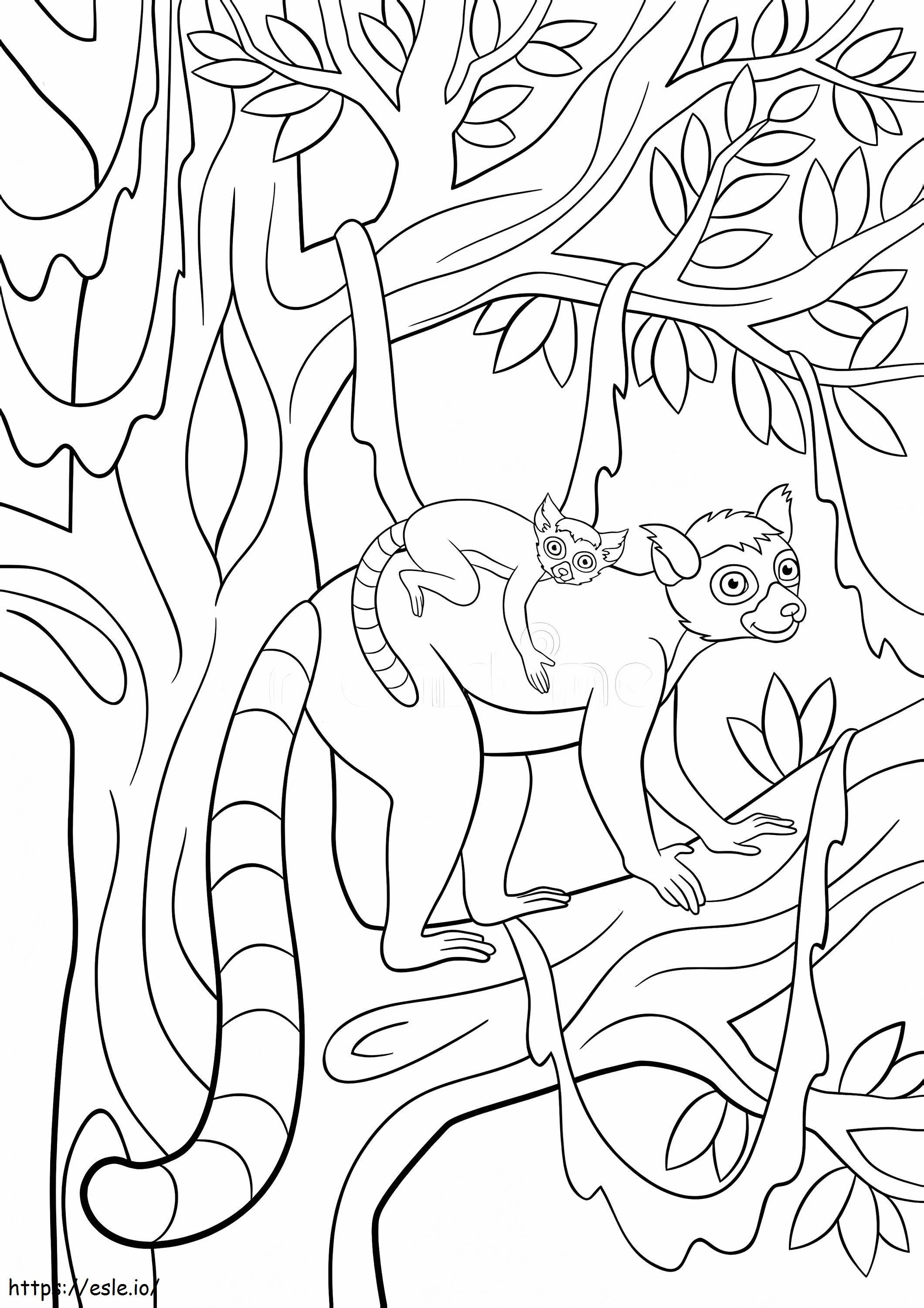Mother Lemur With Her Cute Little Baby coloring page