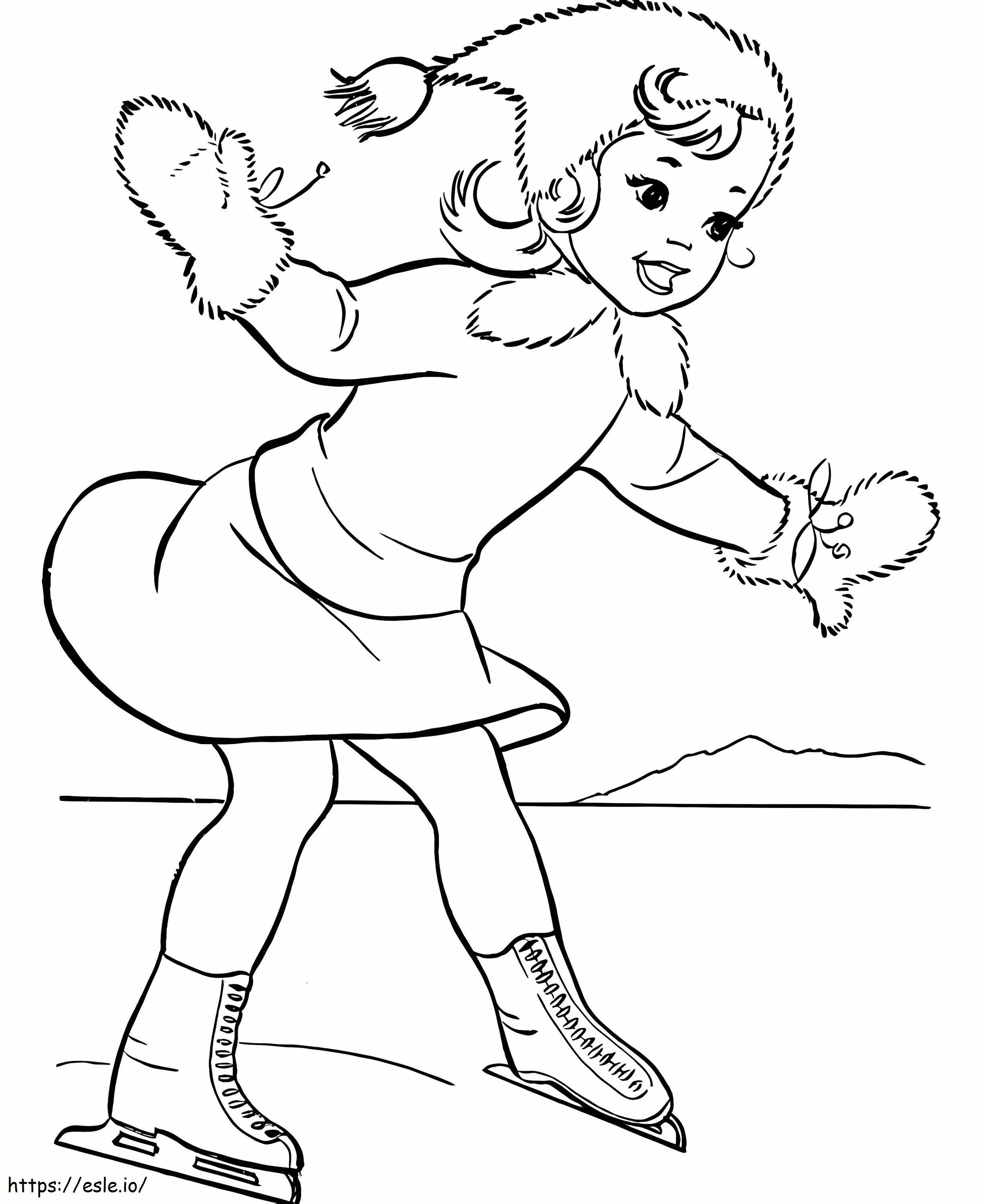 Little Girl Playing Ice Skating In Winter coloring page
