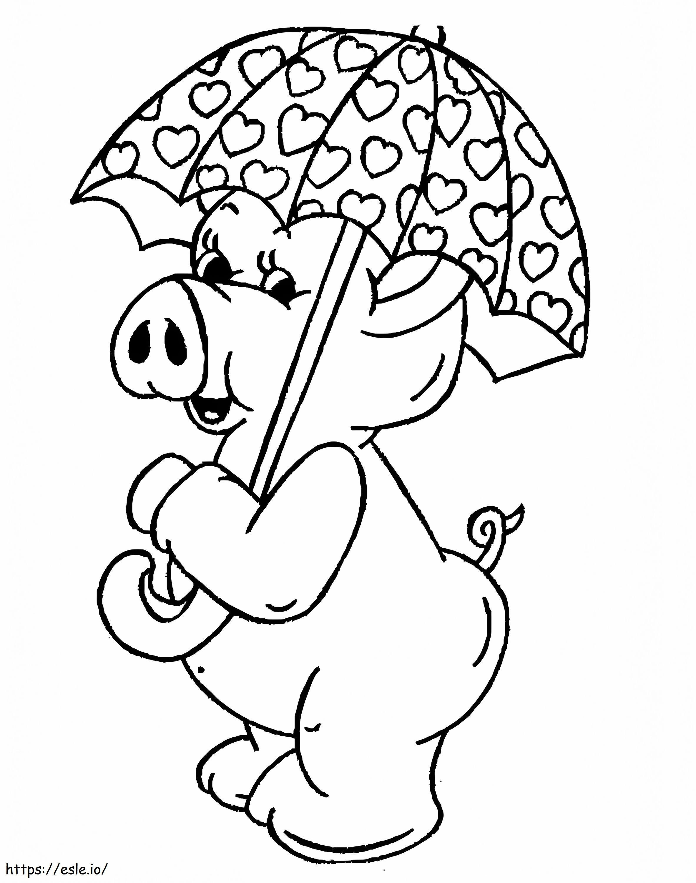 Coloriage Cochon avec parapluie à imprimer dessin