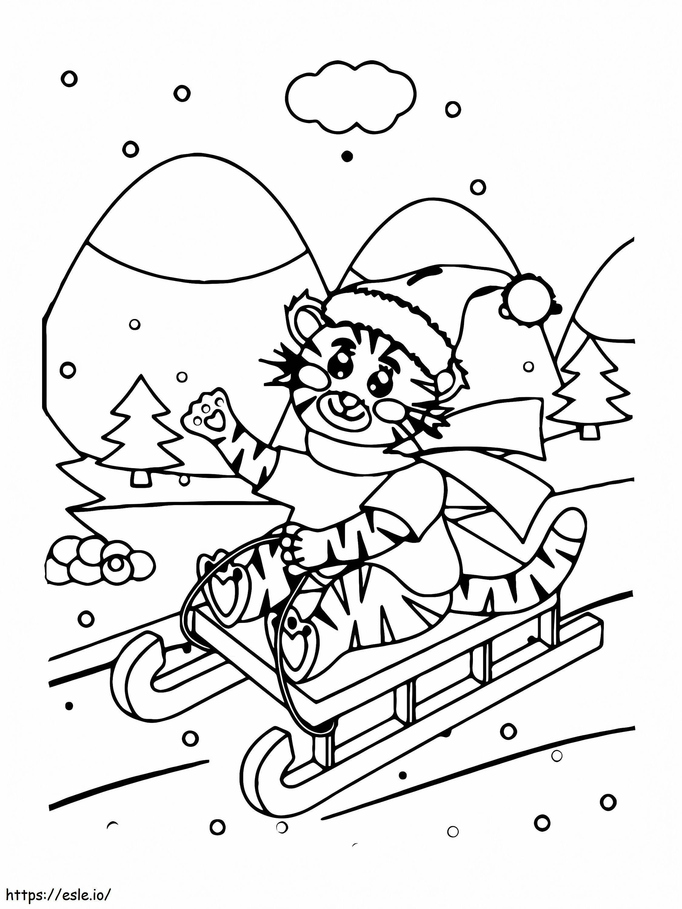 Christmas Cat Skiing coloring page