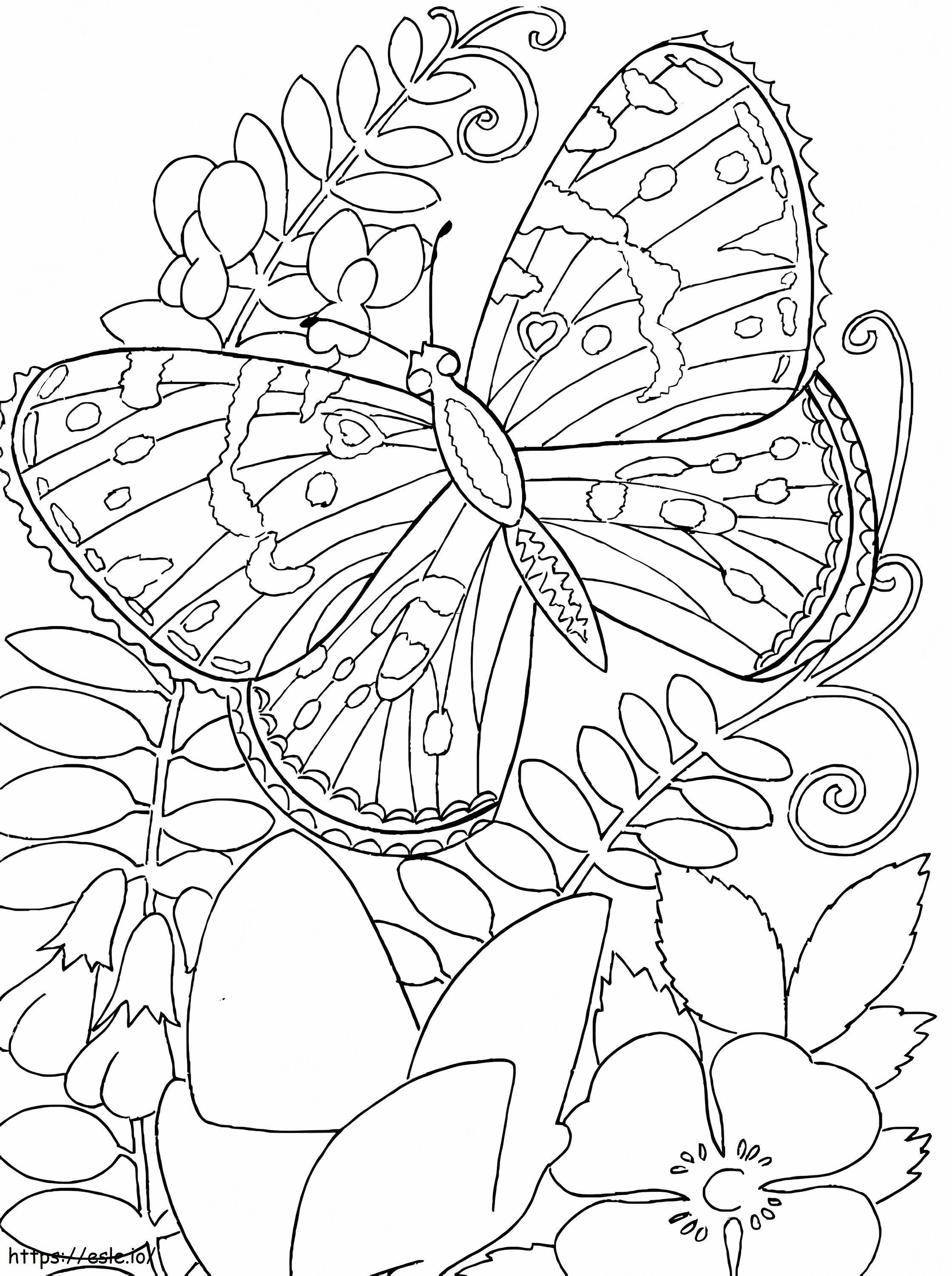 Flores e borboleta para colorir