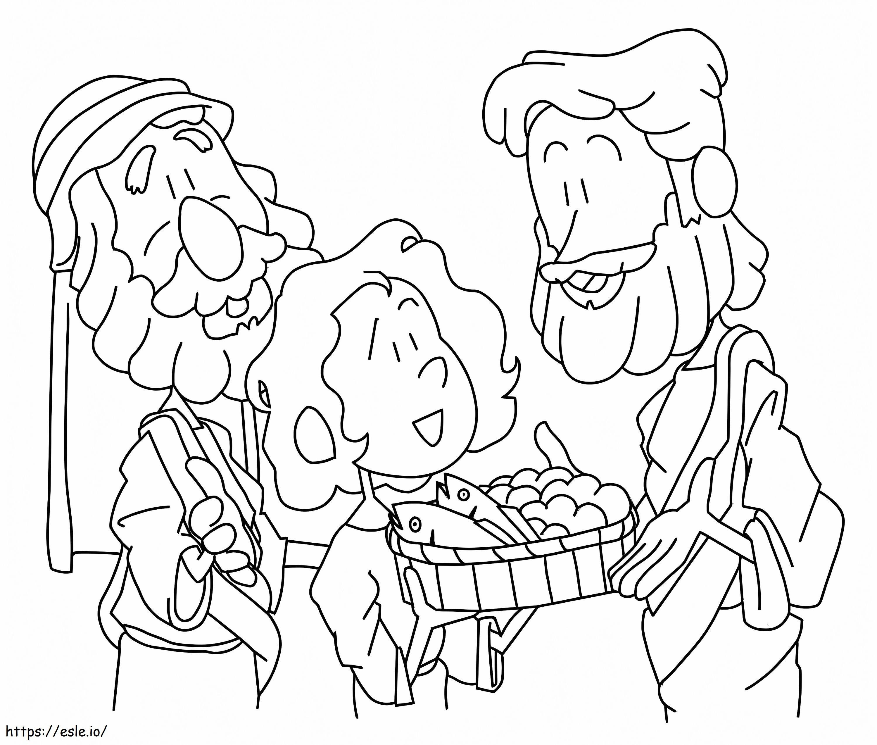 Jeesus ruokkii 5000 ilmaiseksi värityskuva