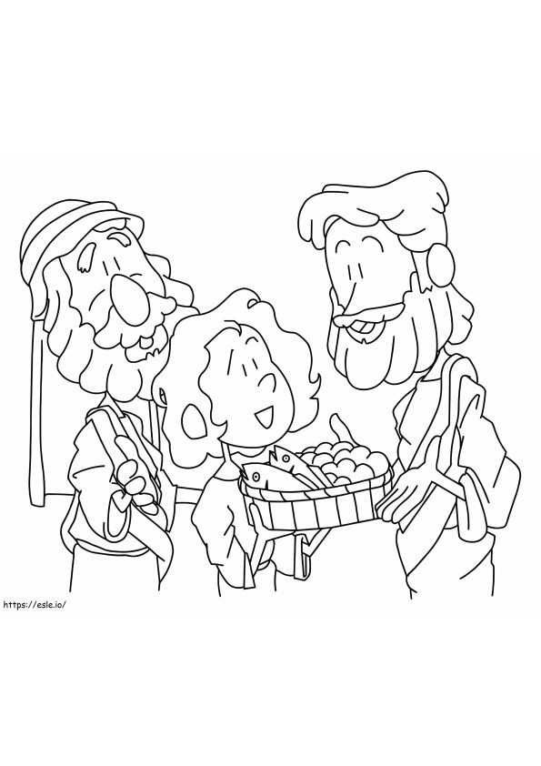 イエスは5000人に無料で食事を与える ぬりえ - 塗り絵