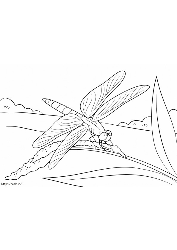 Dragonfly Zit Op Stam kleurplaat