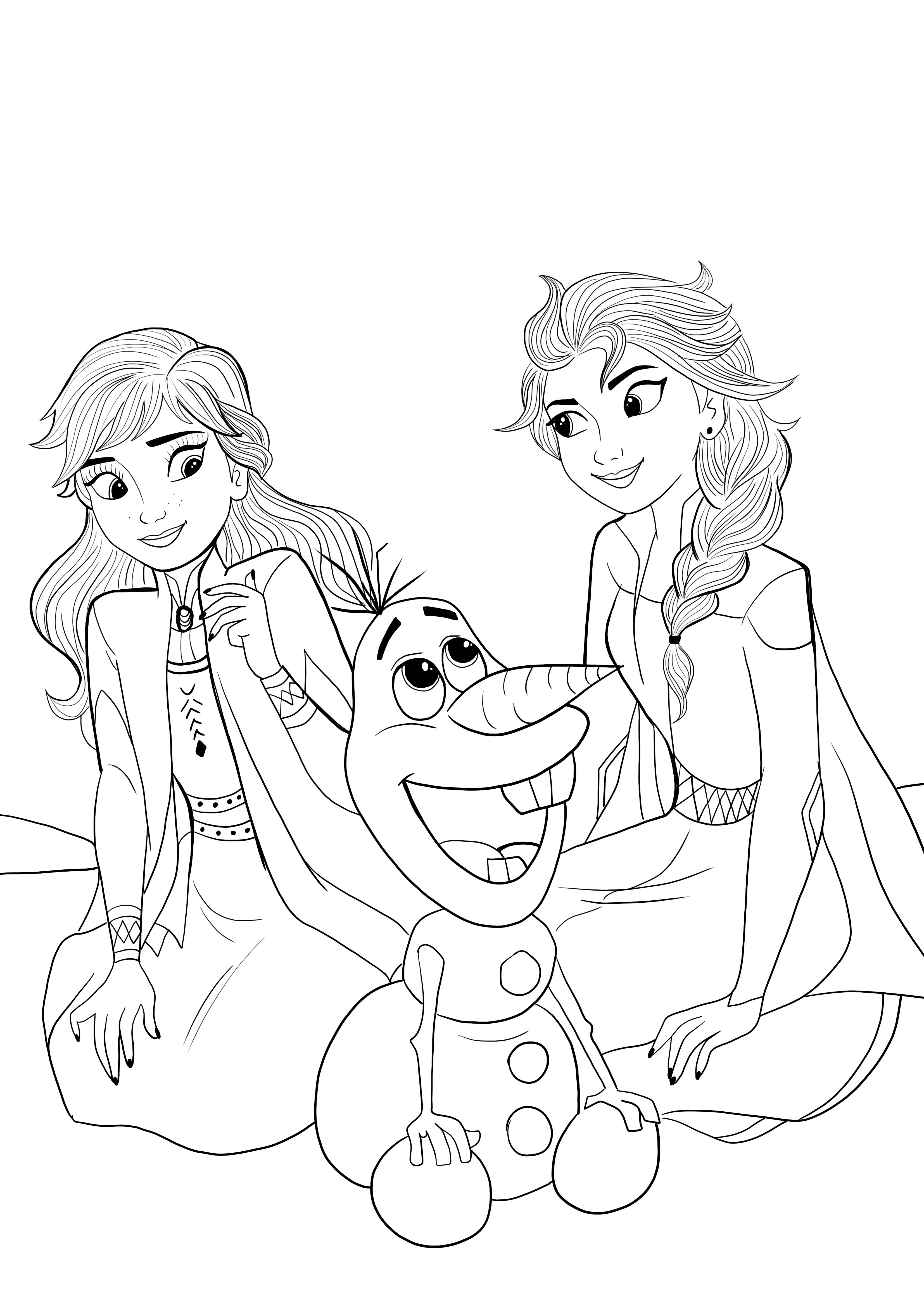 Elsa-Ana-Olaf para colorir e baixar grátis