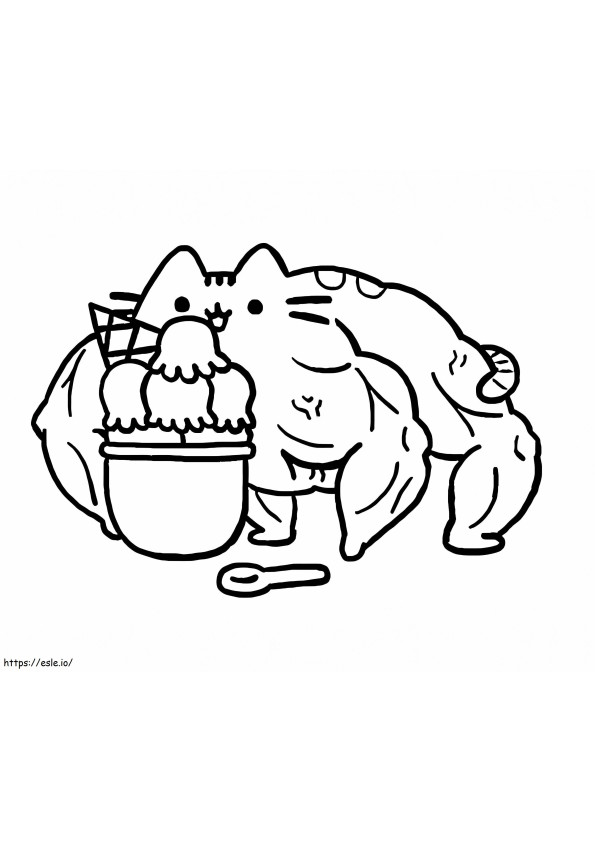 Strong Pusheen With Ice Cream coloring page