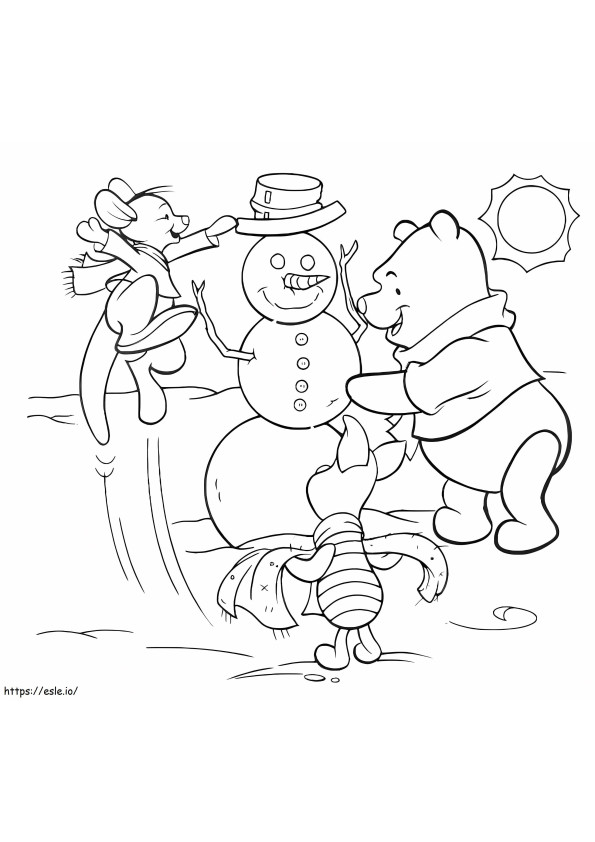 Winnie de Poeh en sneeuwpop kleurplaat