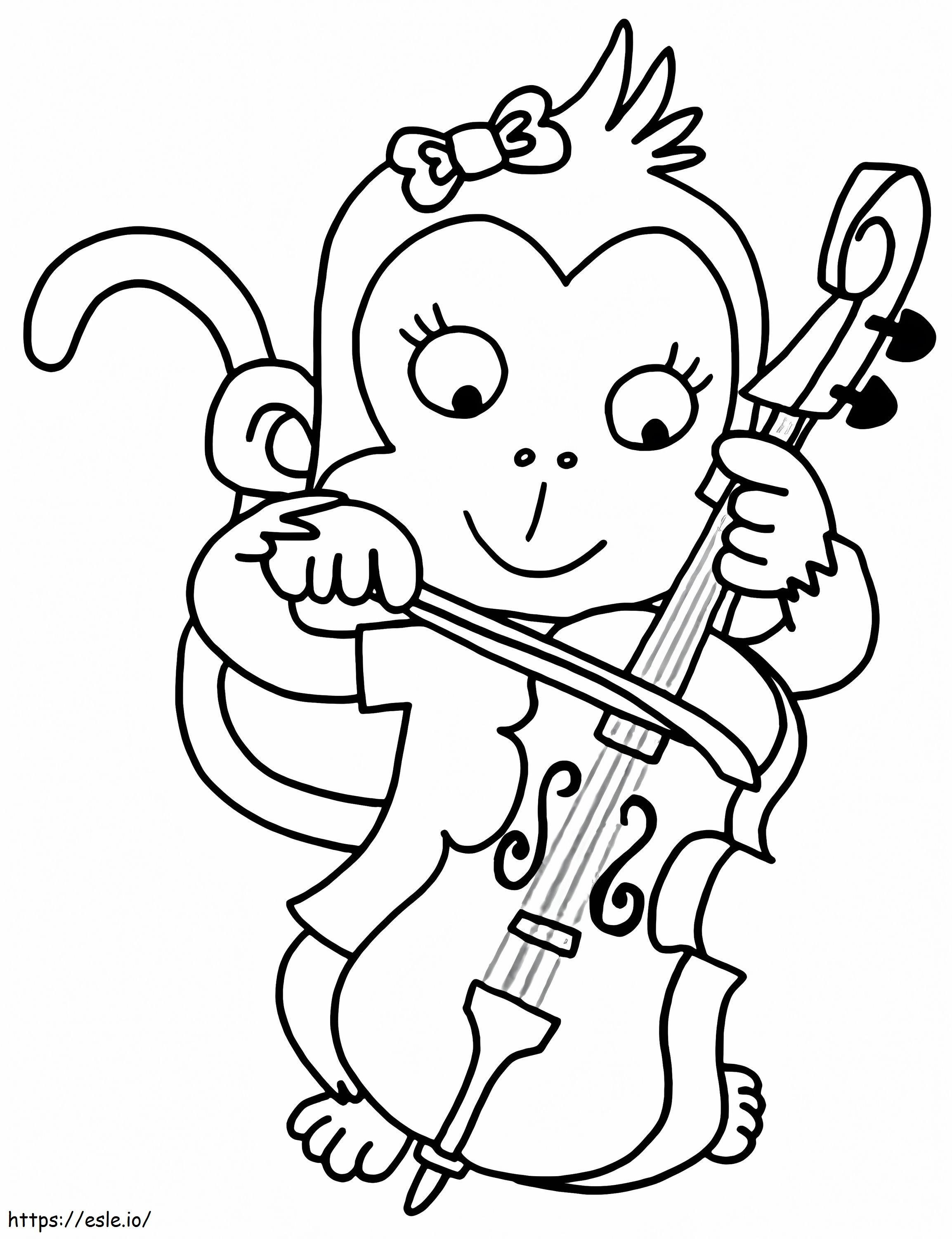 Macaco tocando violoncelo para colorir