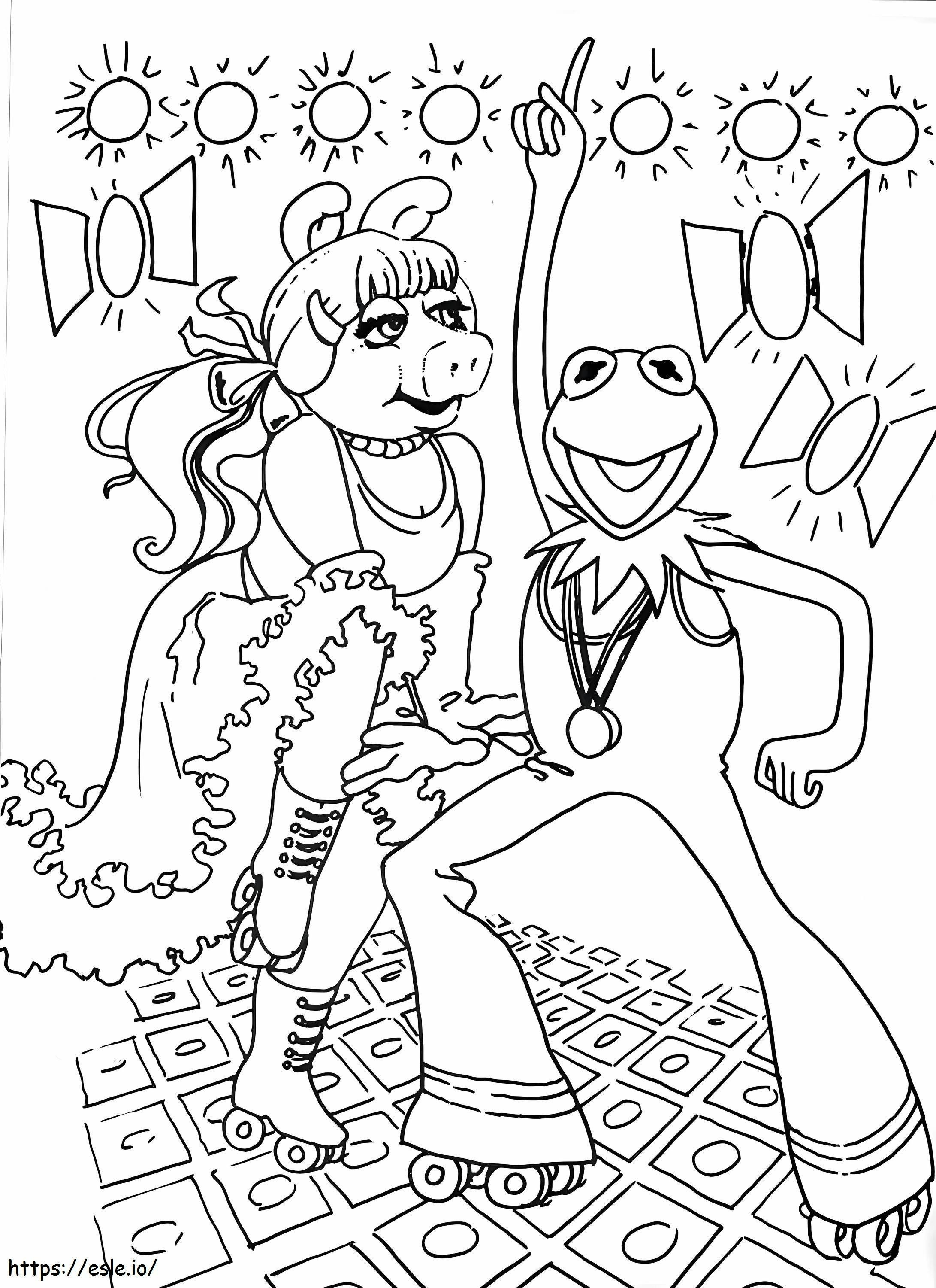 Kermit Żaba i Miss Piggy tańczą kolorowanka