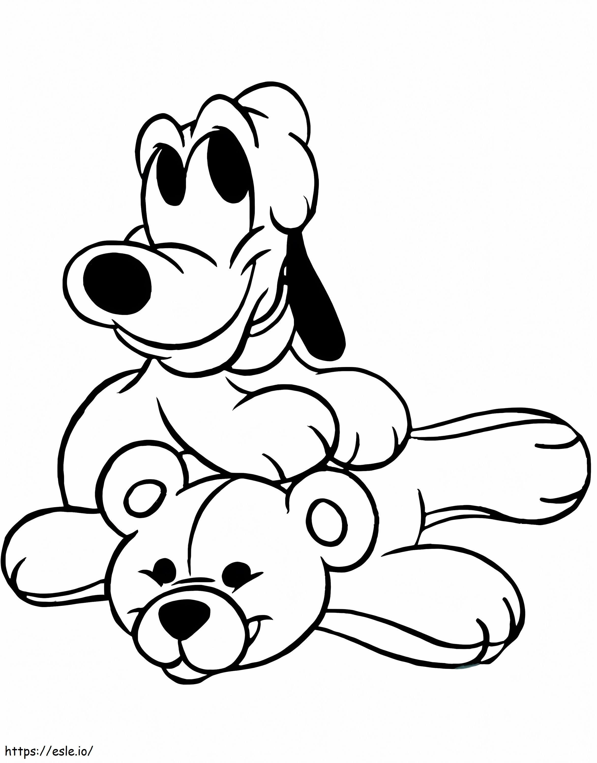 Pluto lächelt mit Teddybär ausmalbilder
