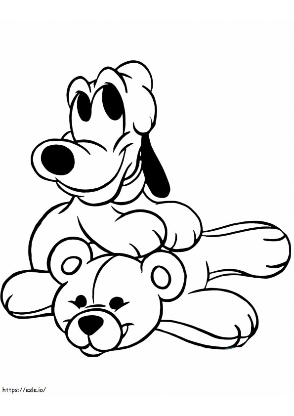 Pluto Smiling With Teddy Bear coloring page