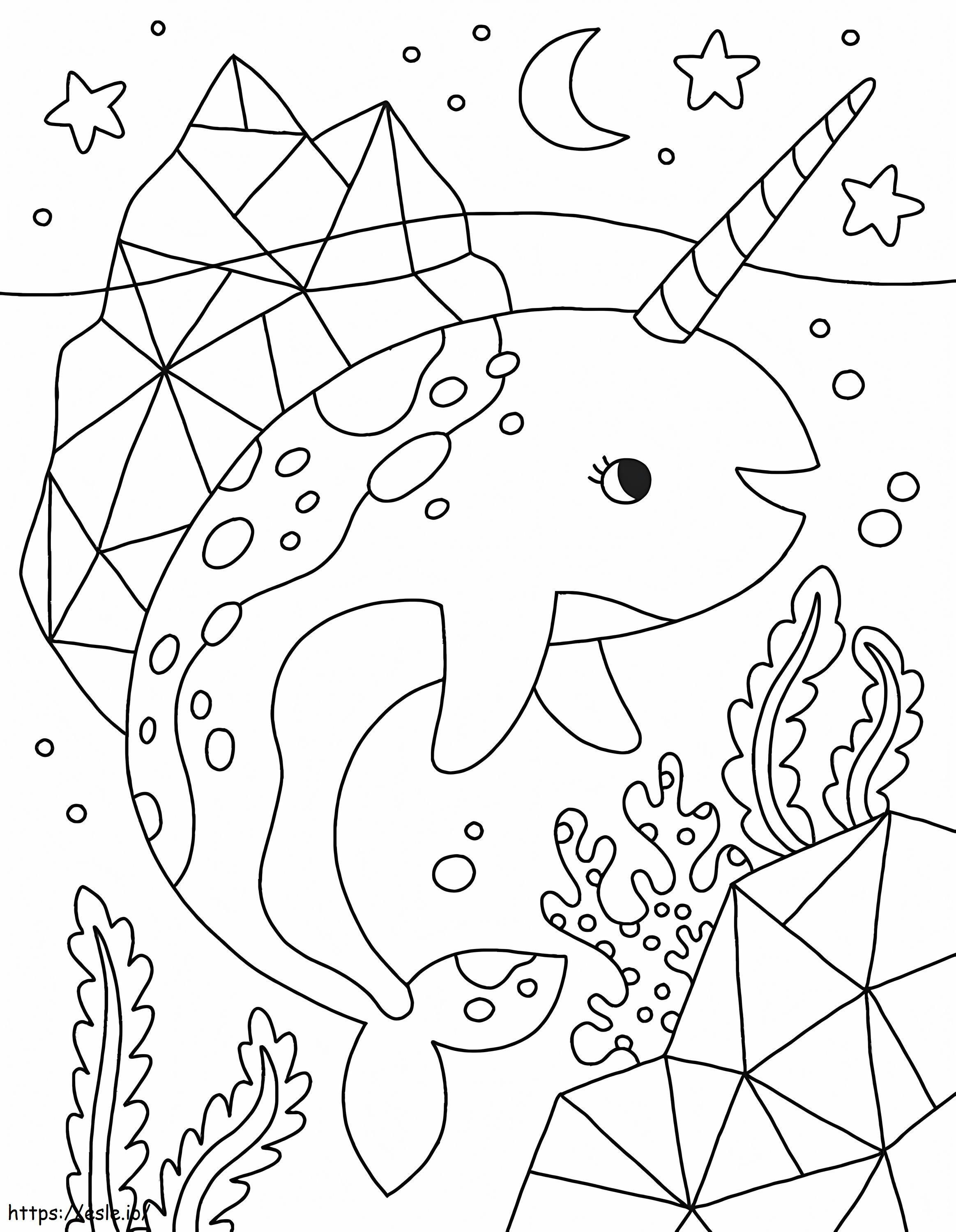 Baleia Unicórnio Kawaii para colorir
