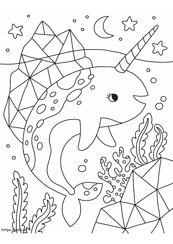 Kawaii Jednorożec Wieloryb kolorowanka