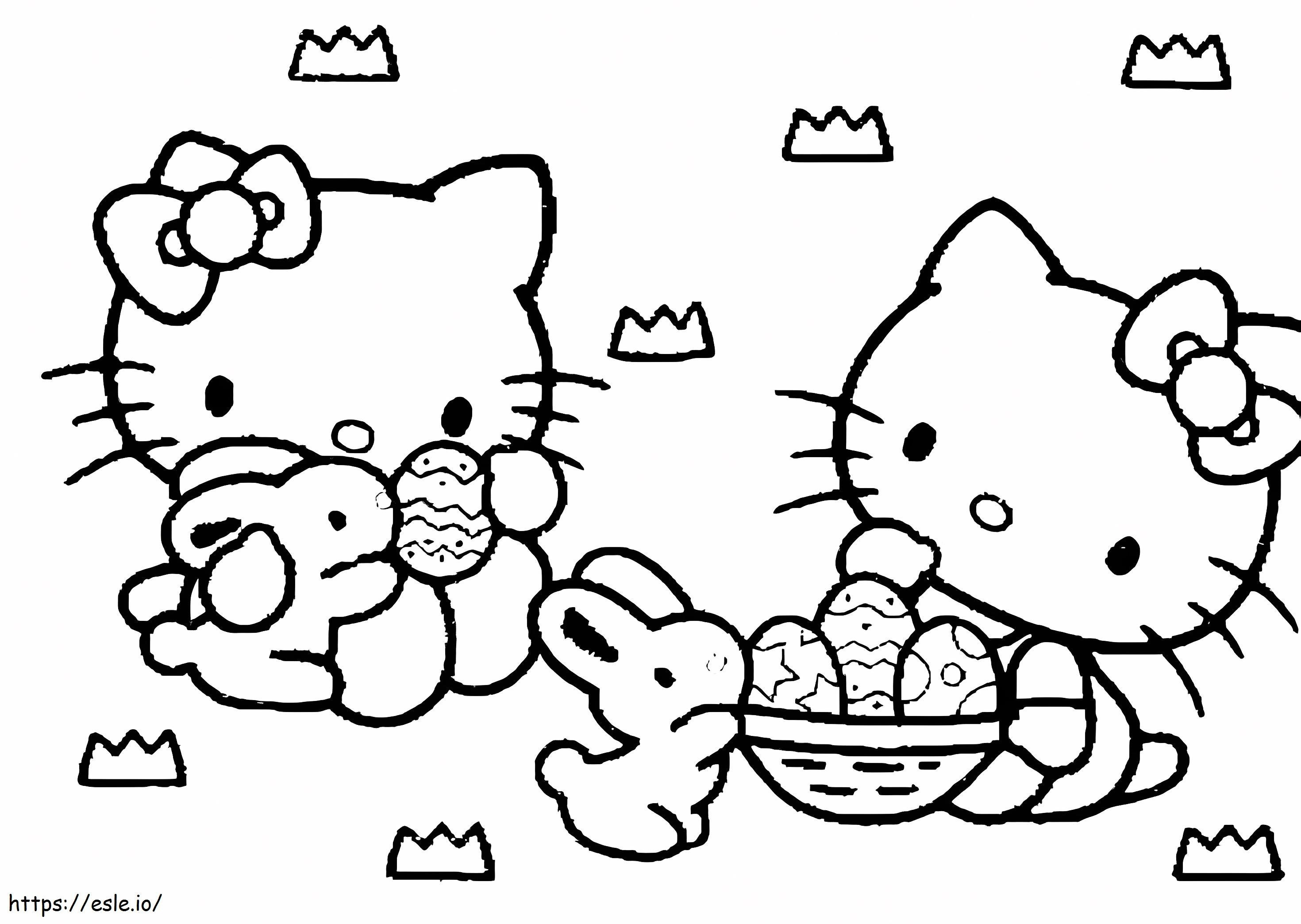 Hello Kitty pääsiäismunan kanssa värityskuva