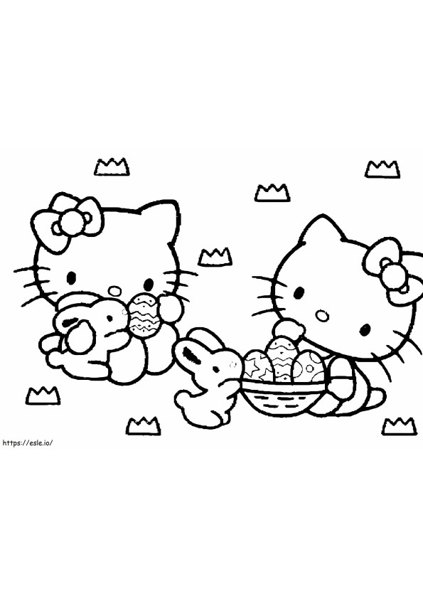 Hello Kitty met paasei kleurplaat