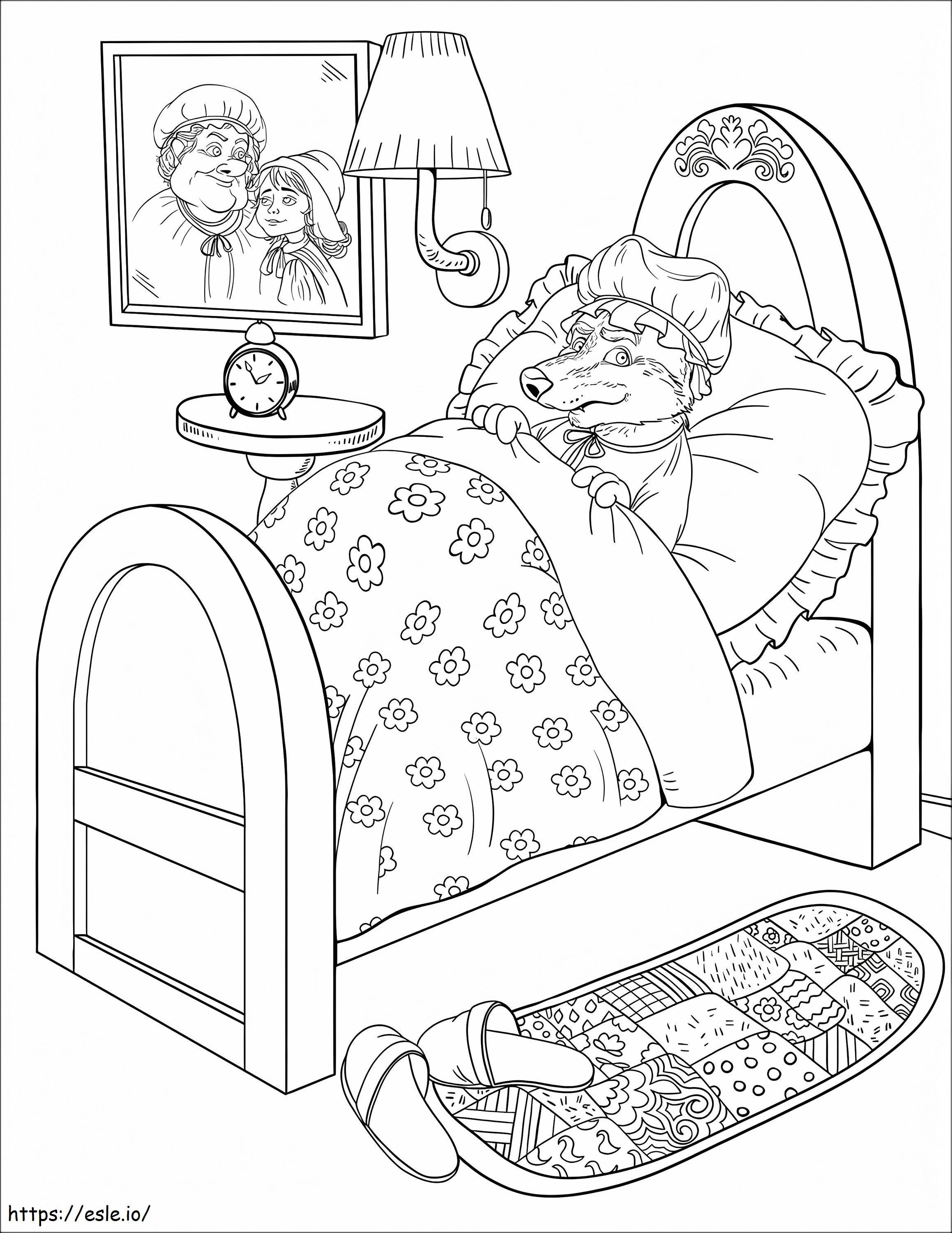 Wolf Gets Into Grandmothers Bed coloring page