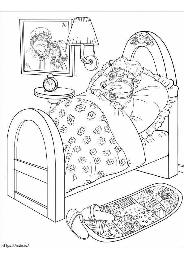 Wolf Gets Into Grandmothers Bed coloring page