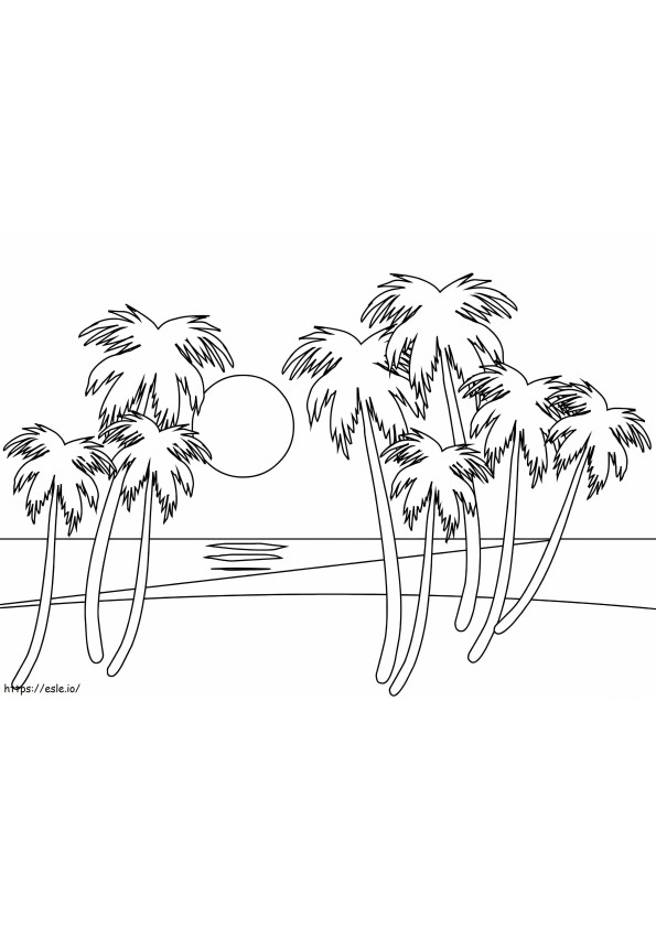 Sunset And Palm Tree coloring page