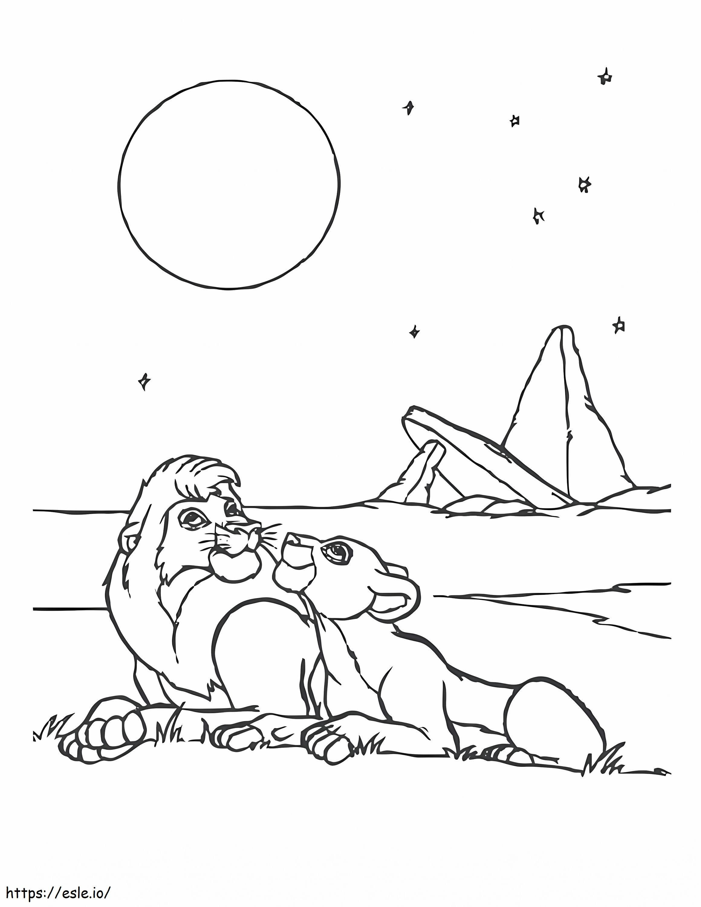 Simba e Nala uma lua para colorir