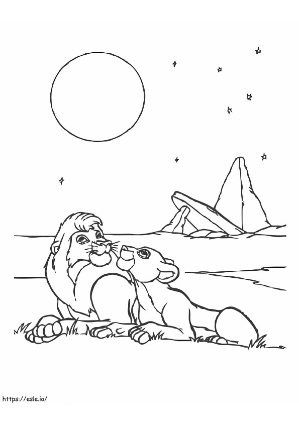 Simba en Nala een maan kleurplaat