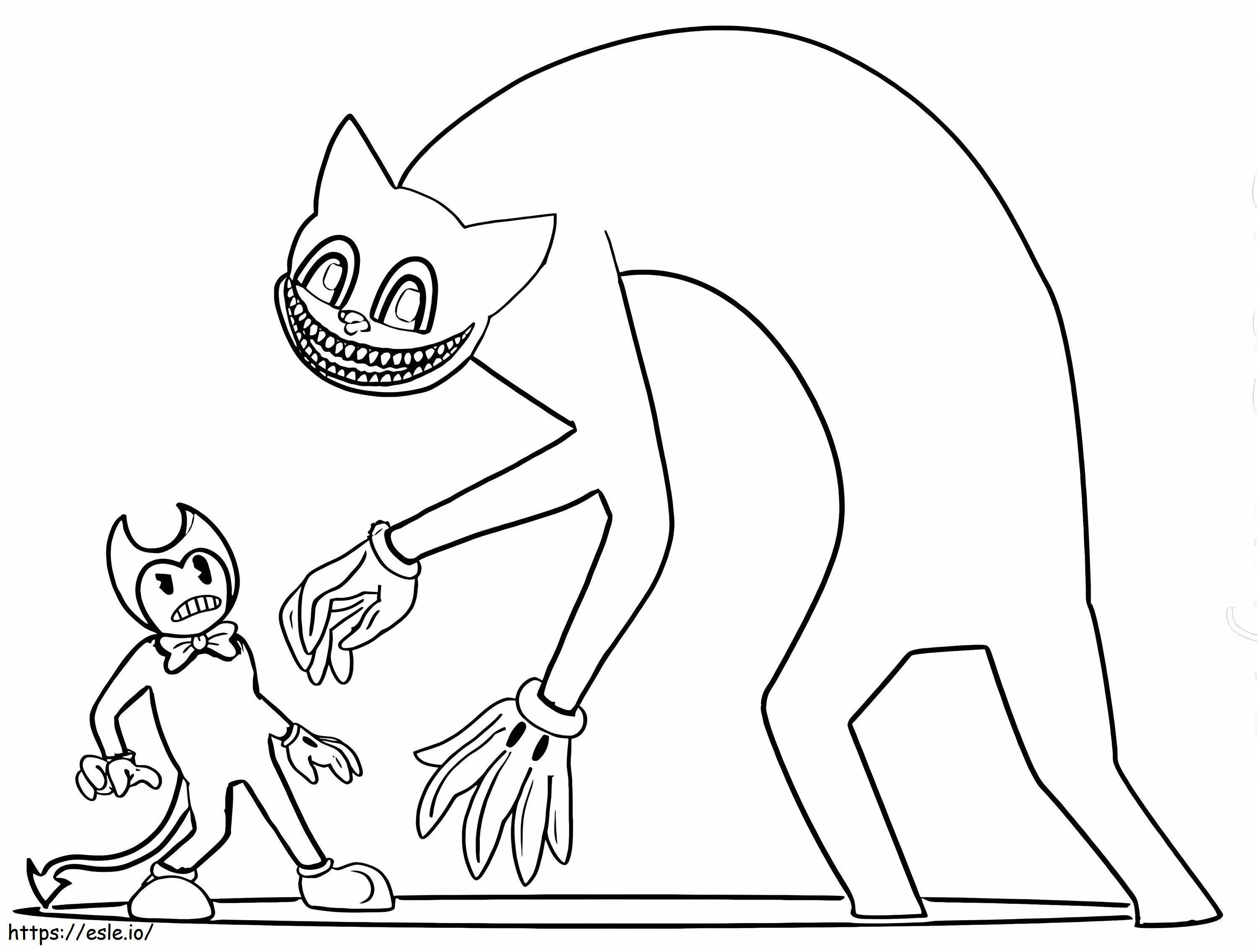 Coloriage Bendy et chat de dessin animé à imprimer dessin