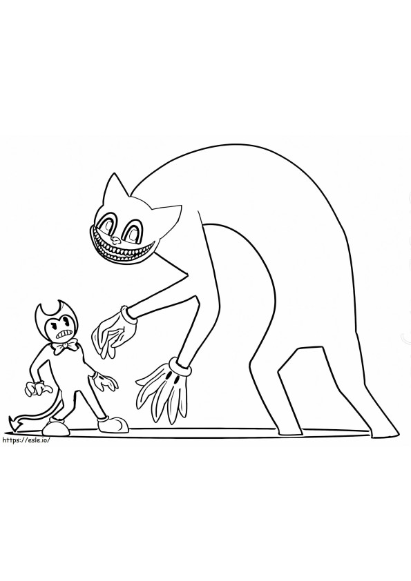 Bendy e gato de desenho animado para colorir