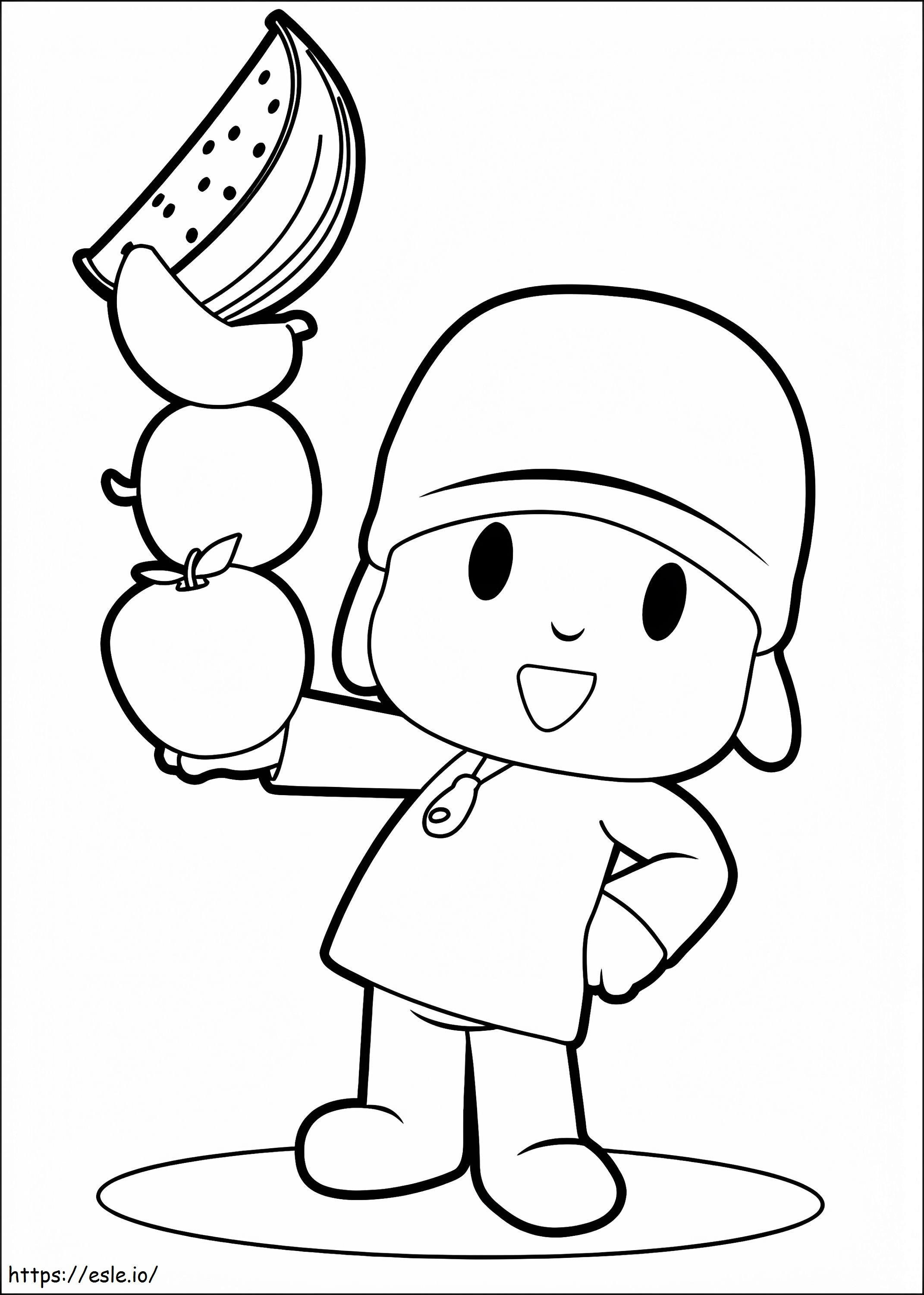 Pocoyo And Fruits coloring page