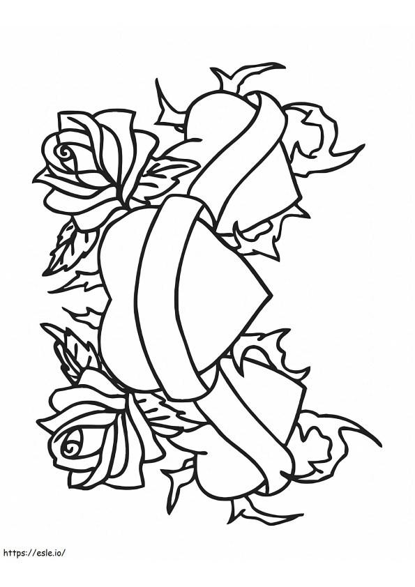 Roses With Hearts coloring page