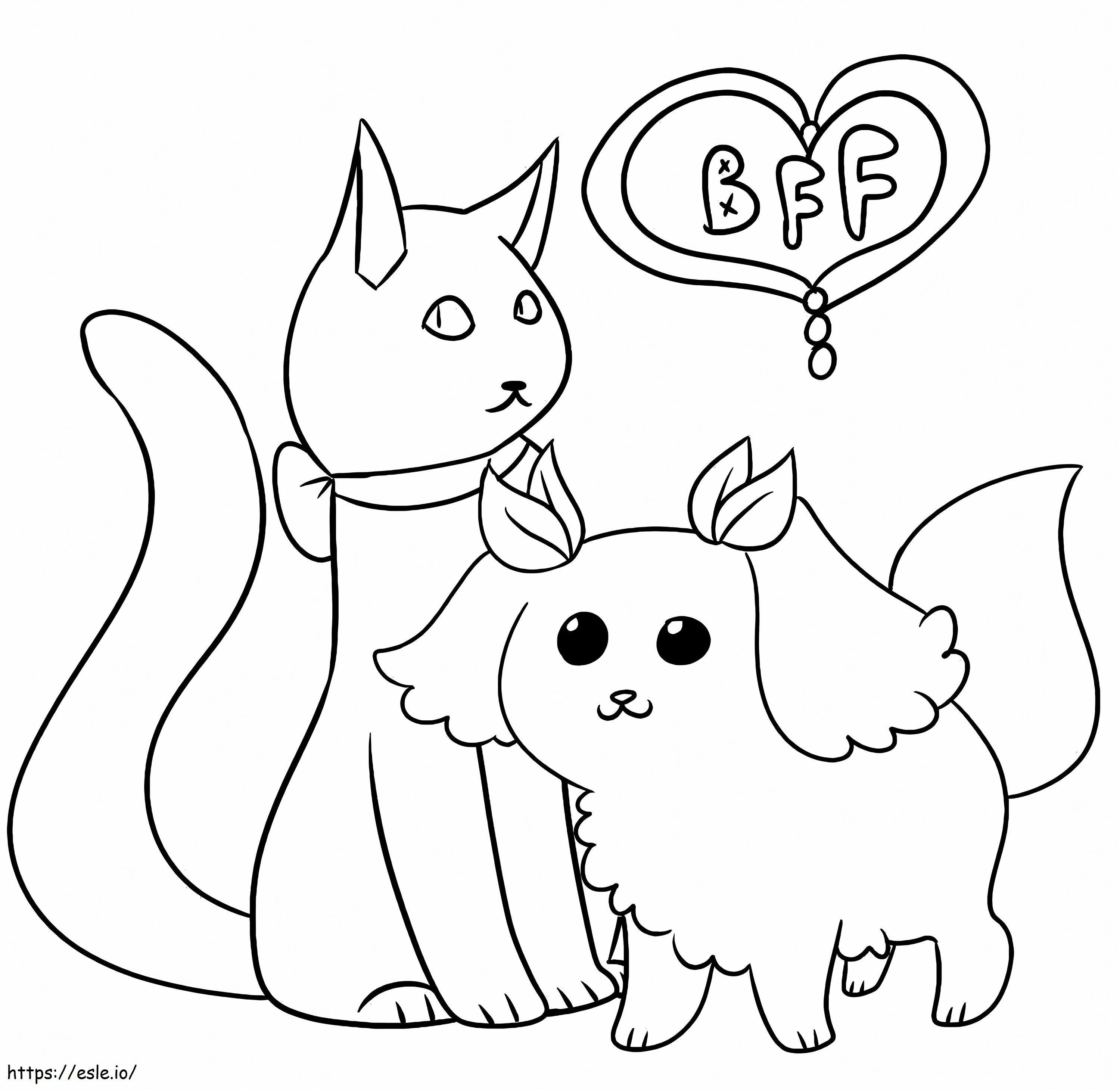 ベストフレンズ猫と犬 ぬりえ - 塗り絵