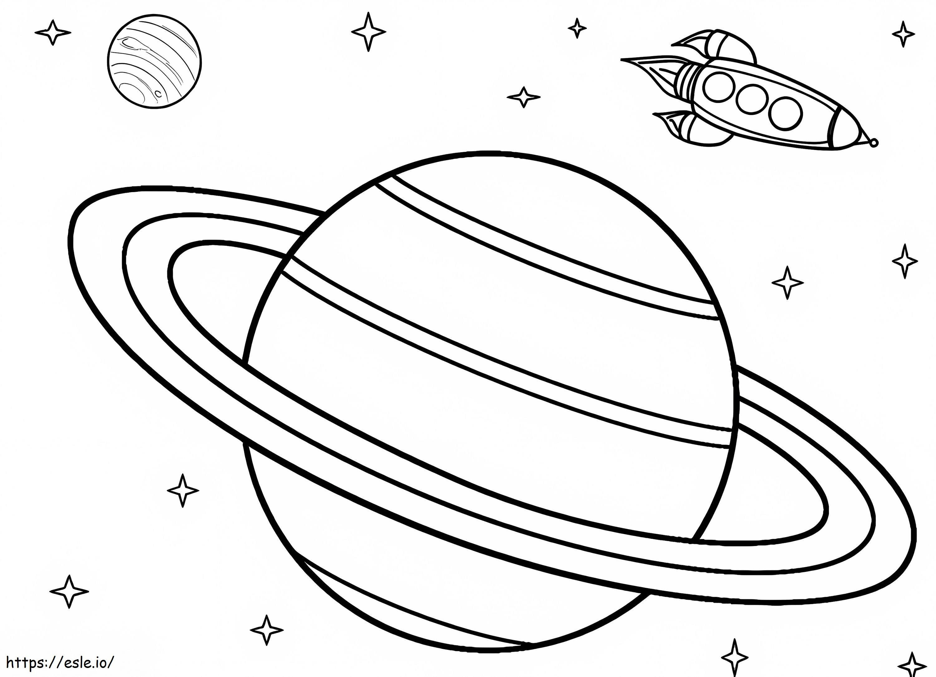Saturn And Spaceship coloring page