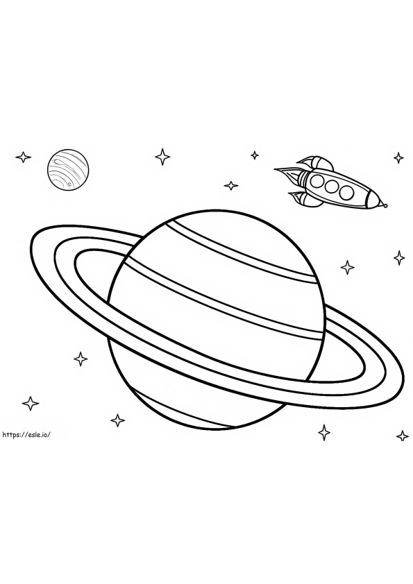 Saturn And Spaceship coloring page
