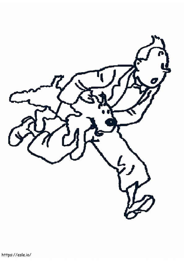 Coloriage Tintin tenant Milou à imprimer dessin