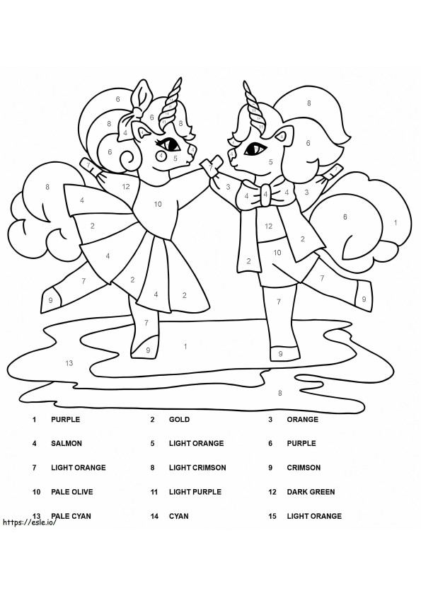Dancing Unicorns Color By Number coloring page
