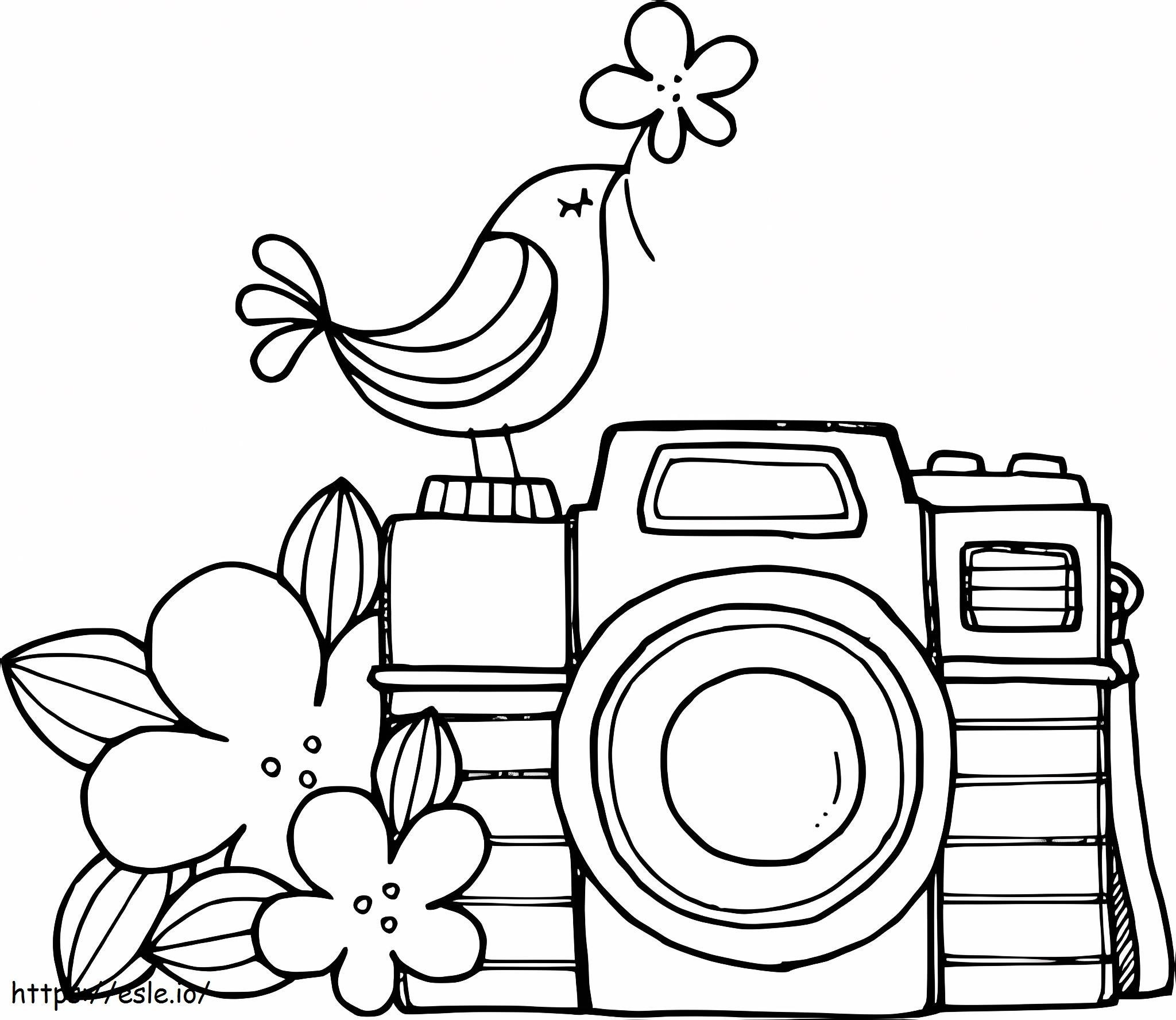 Coloriage Caméra fleur et pied d'oiseau à imprimer dessin