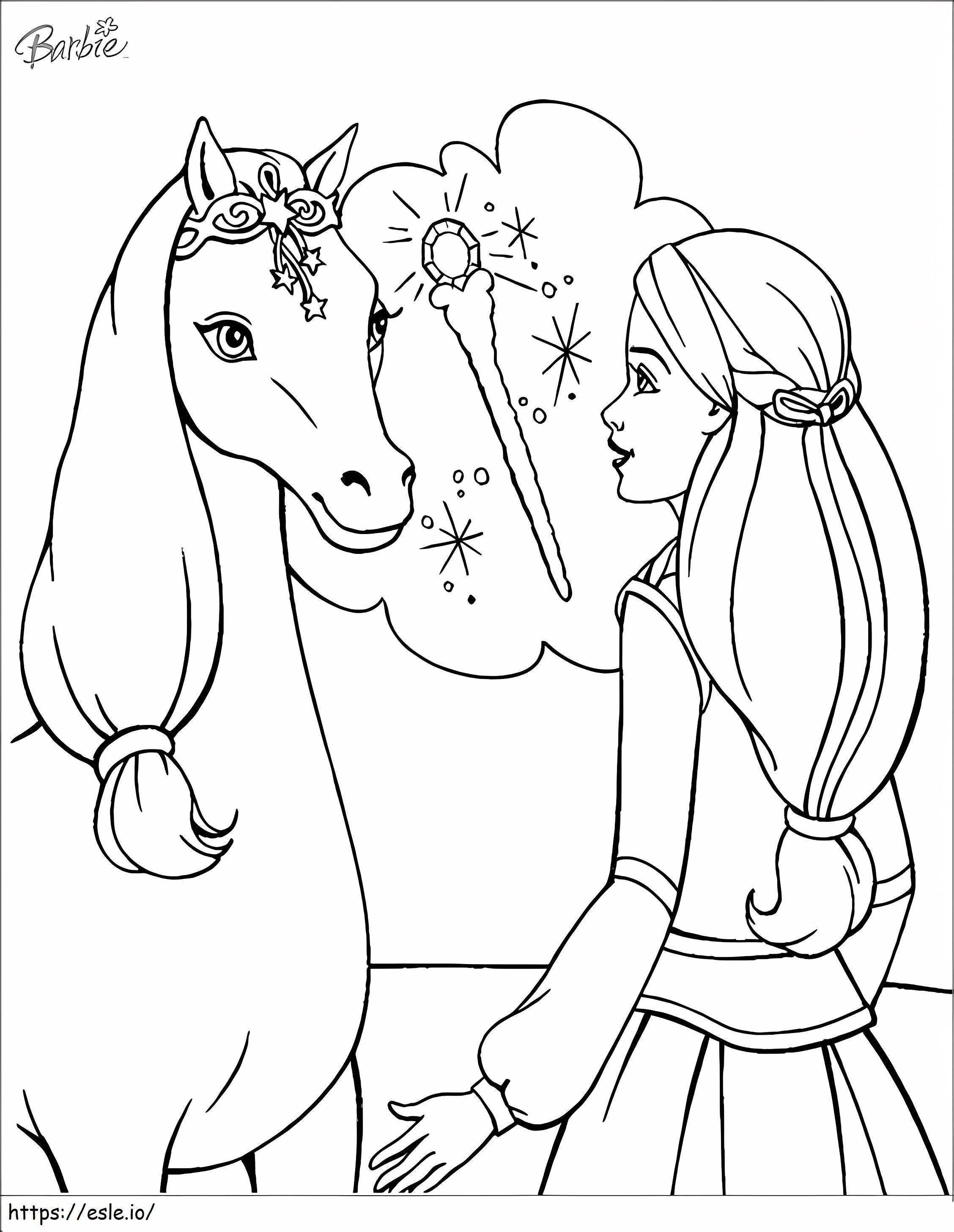 Barbie conversando com o cavalo para colorir