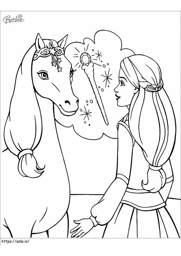 Barbie hablando con el caballo para colorear