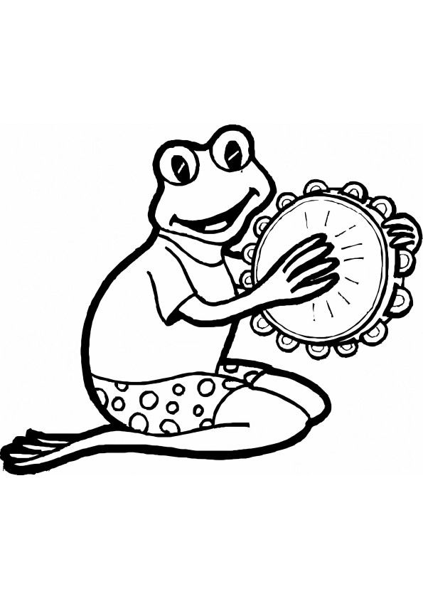 Coloriage Grenouille jouant du tambourin à imprimer dessin