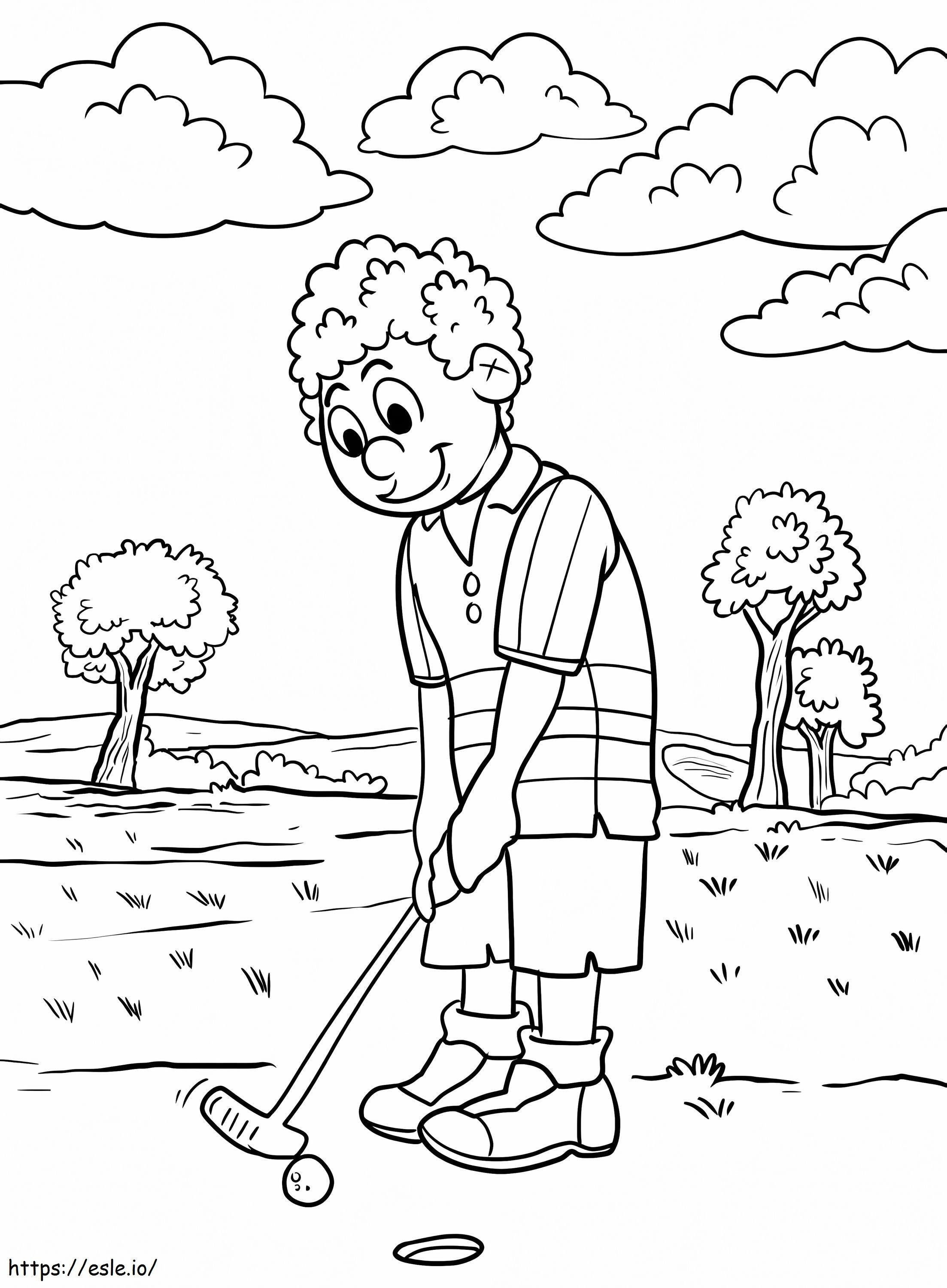 Um cara jogando golfe para colorir