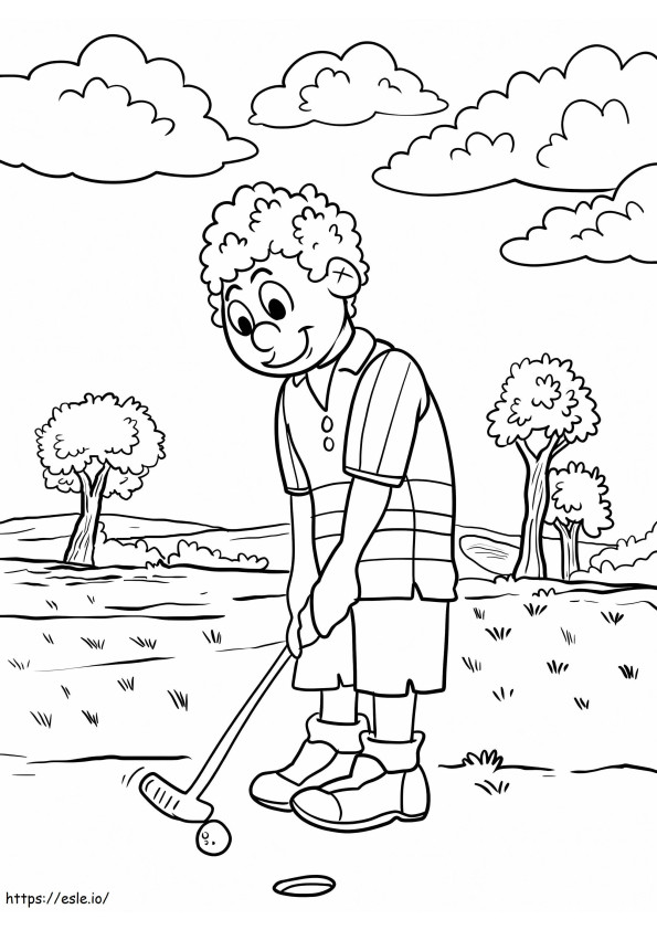 Un ragazzo che gioca a golf da colorare