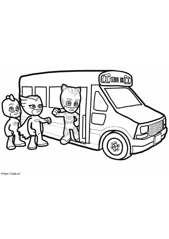 Maski PJ wjeżdżają do autobusu szkolnego kolorowanka