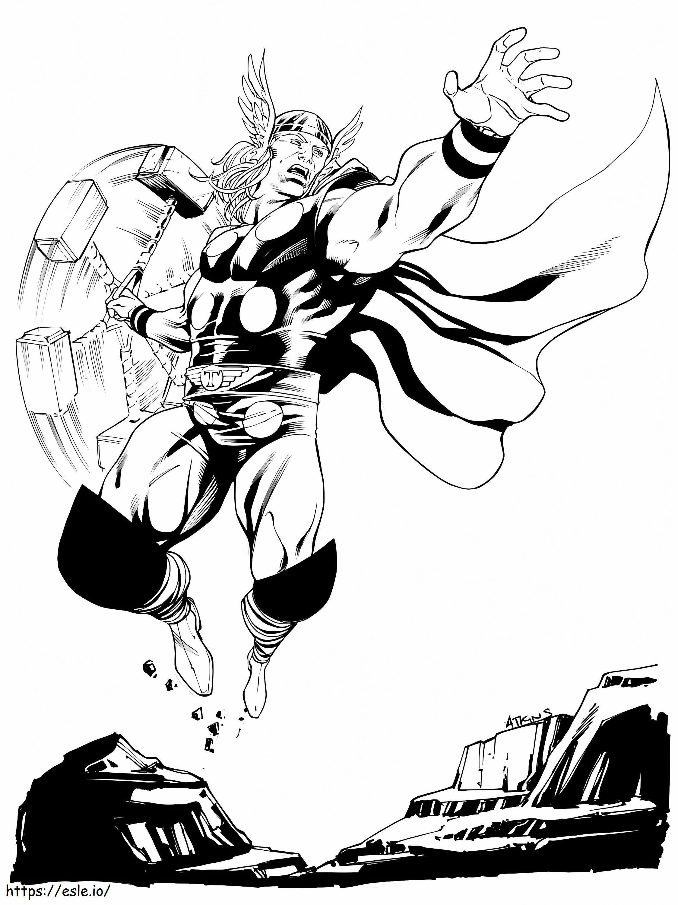 Thor con Mjolnir para colorear