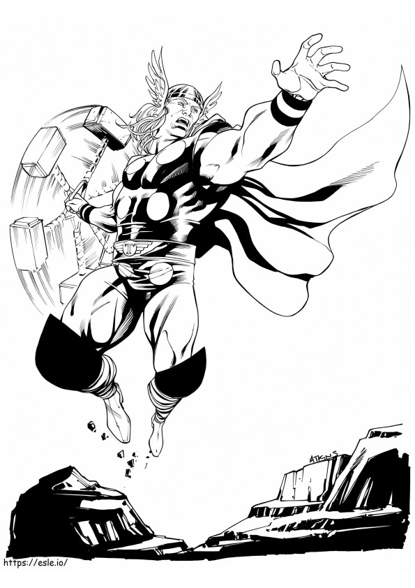 Thor con Mjolnir para colorear