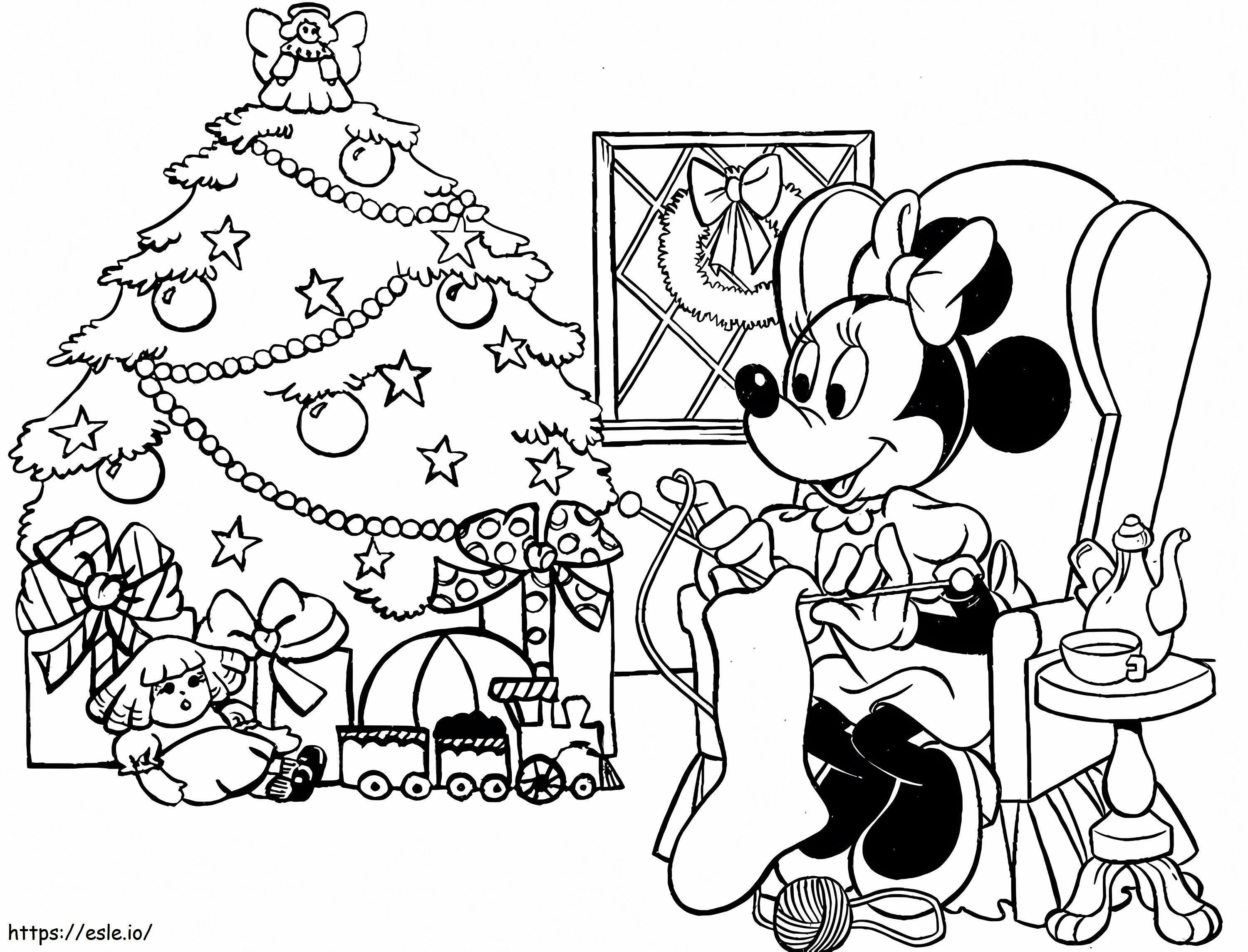 Minnie teje medias navideñas para colorear