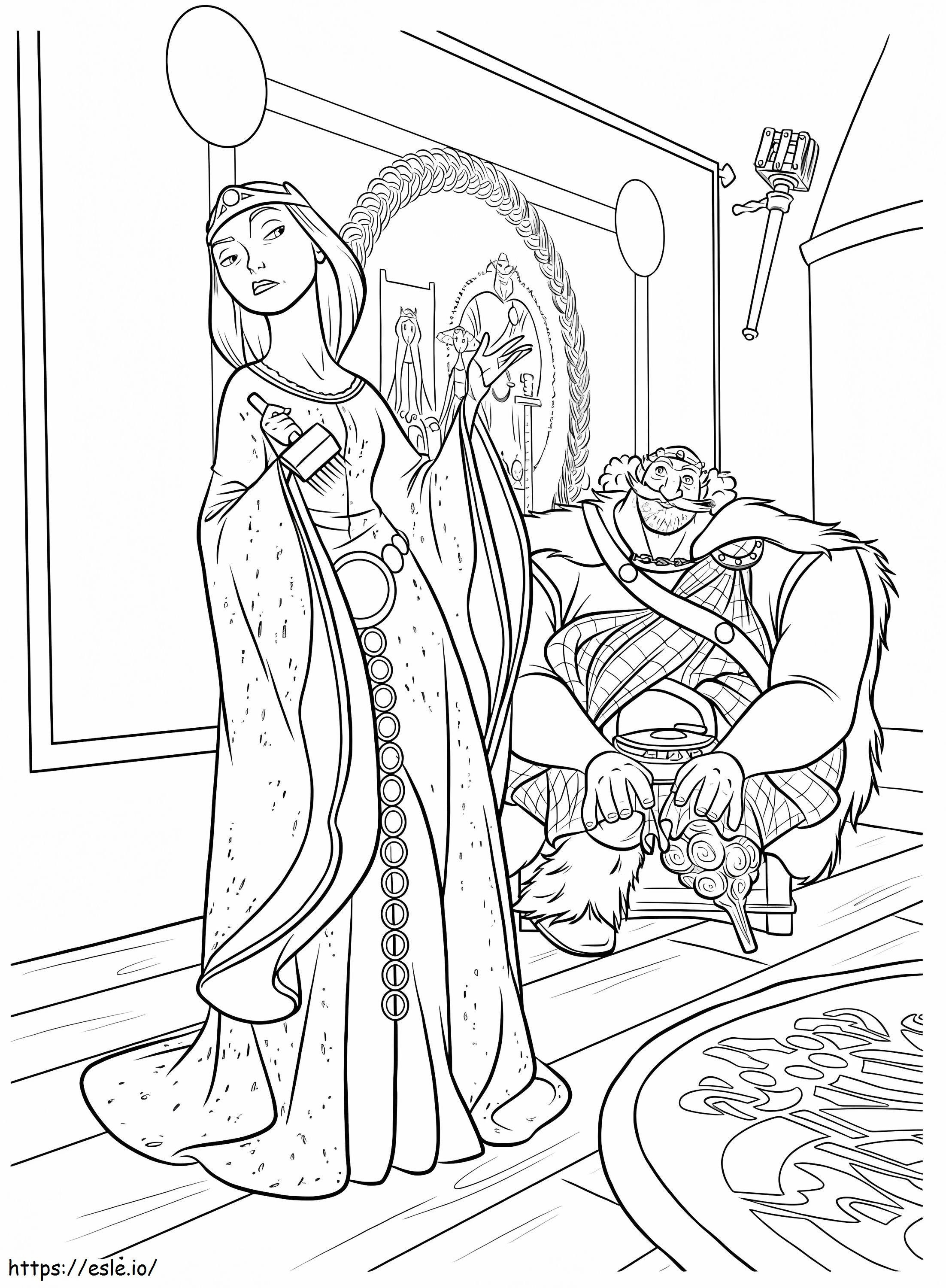 Rei Fergus sentado e rainha Elinor sentada para colorir